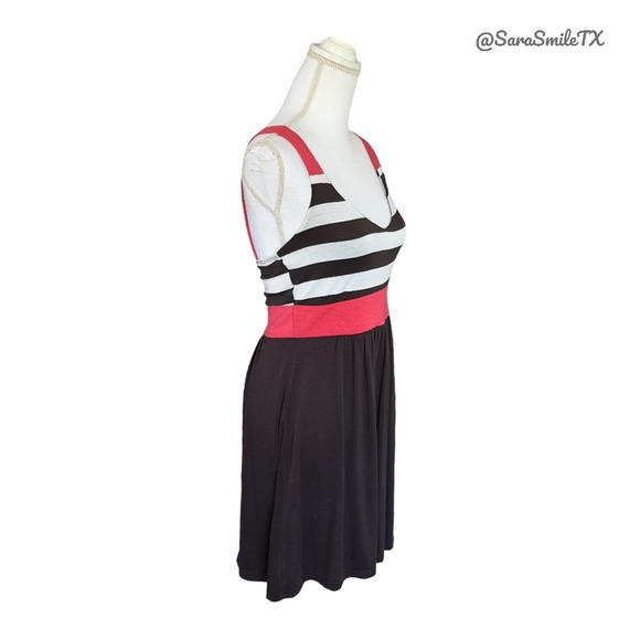 C. GRAFFITI Pink Brown Striped Sleeveless Fit & Flare Summer Mini Dress - Picture 10 of 12